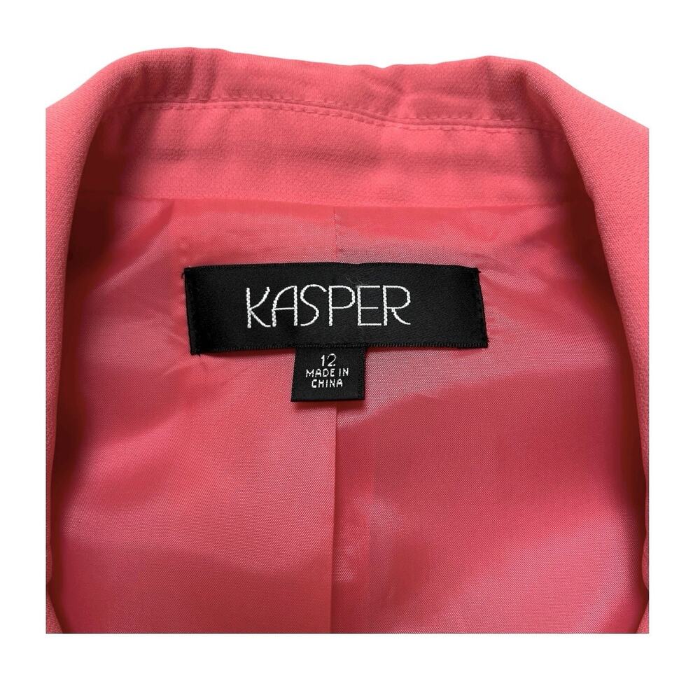 Kasper Skirt Suit Set Size 12 Pink Jacket Blazer Black Skirt Ruffle Hem Classic - Picture 7 of 15